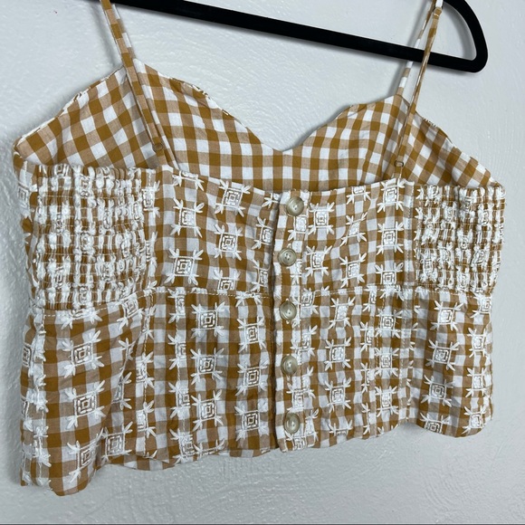 Anthropologie Maeve Mustard Yellow Gingham Embroidered Tank Top Size 8 - Picture 9 of 10